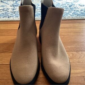 Rothy's Tan Chelsea Ankle Boots with Black Elastic Panels